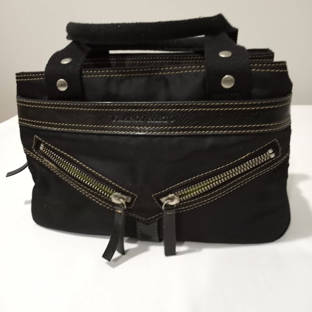 FRANCO SARTO BLACK WITH CONTRAST NEON GREEN LINING HANDBAG CLOTH HANDLE WOMEN